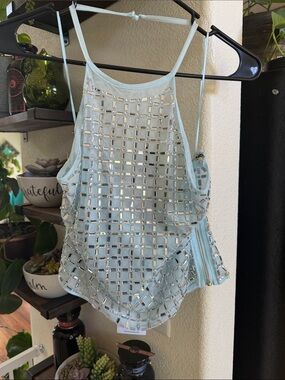 AKIRA Light Blue Embellished Halter Camisole
